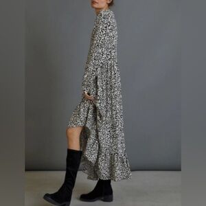 Anthropologie Mare Mare Lynda Maxi Dress Black White Leopard Ruffle Pockets